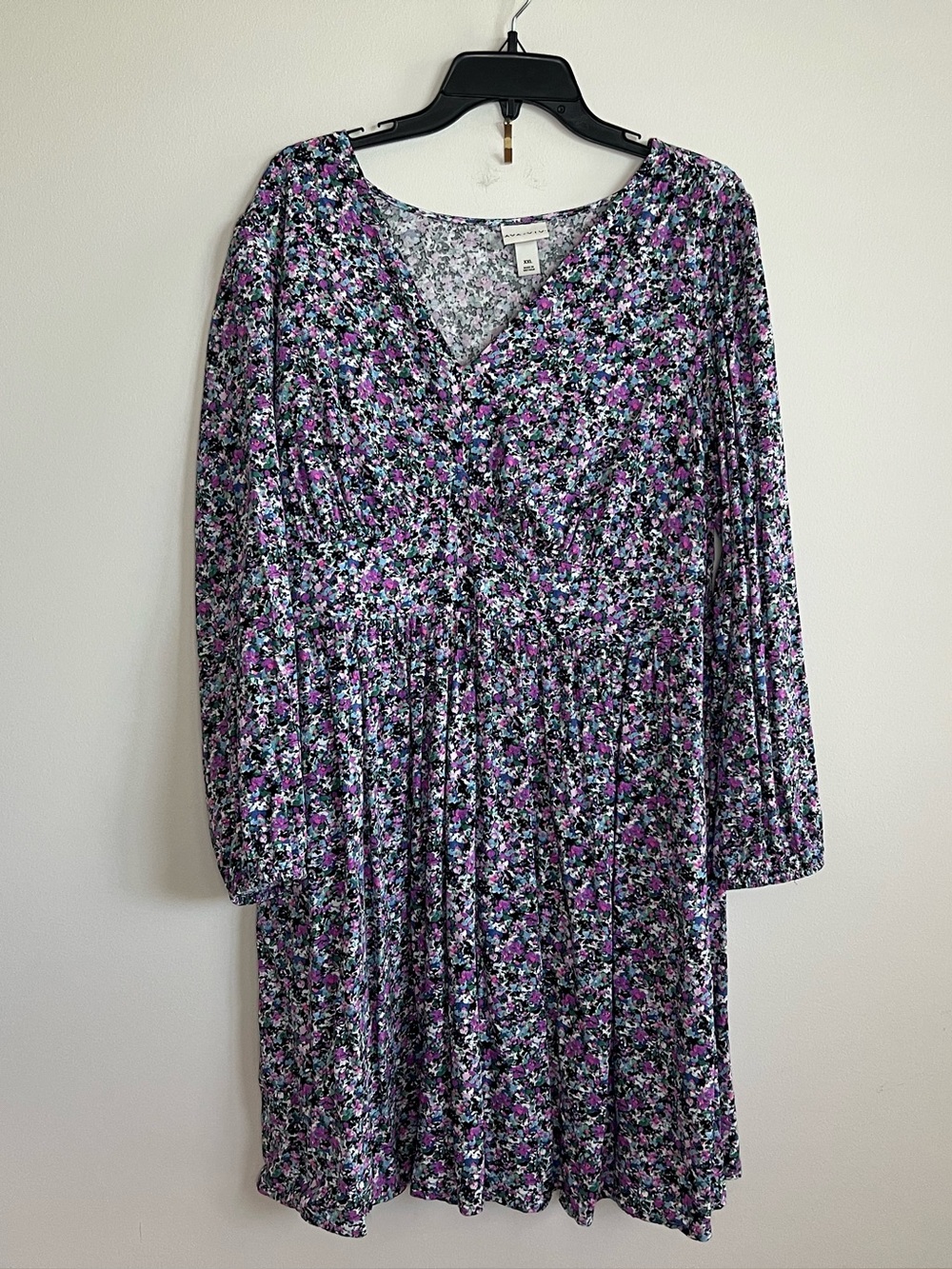 Ava & Viv Purple Floral V-Neck Long Sleeve Dress